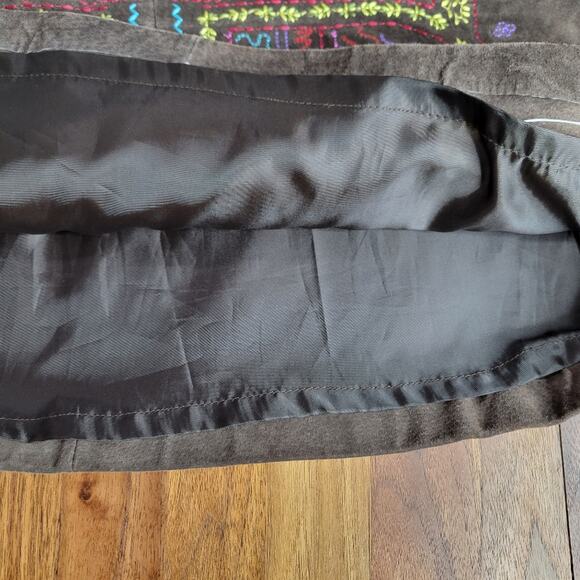 Vintage Embroidered Leather Suede A-line Fully Lined Skirt Size 14 Petite - Picture 4 of 7
